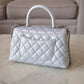 CHANEL 21K Iridescent Blue Caviar Quilted Small Coco Handle 24 cm Flap Bag Microchipped Rainbow Hardware