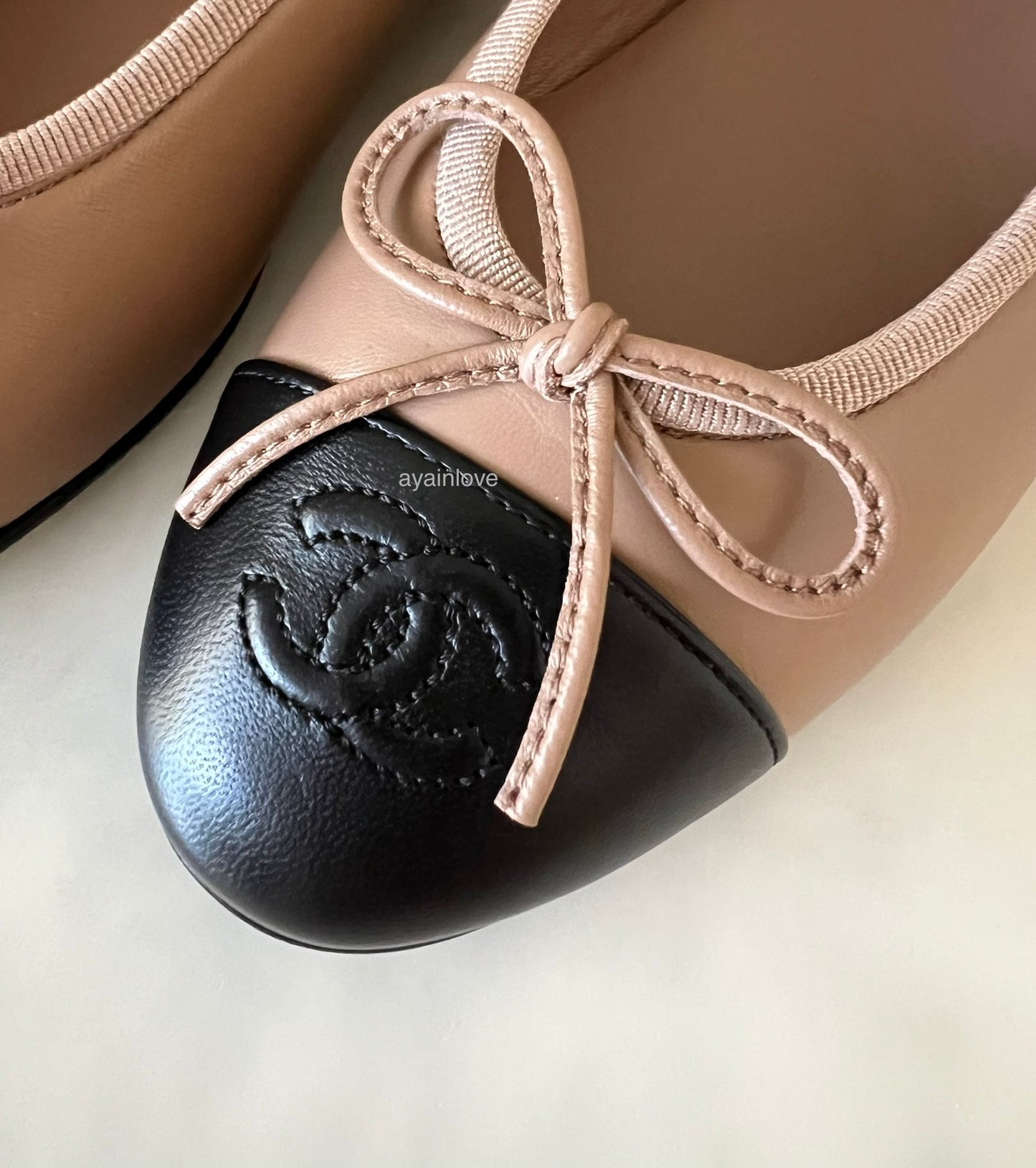 CHANEL 23B Dark Beige Black Classic Ballerina Flats Shoes Size 36.5 EU