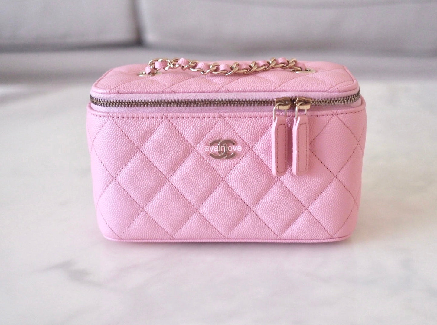 CHANEL 22C Pink Caviar Classic Rectangular Vanity On Chain Light Gold Hardware