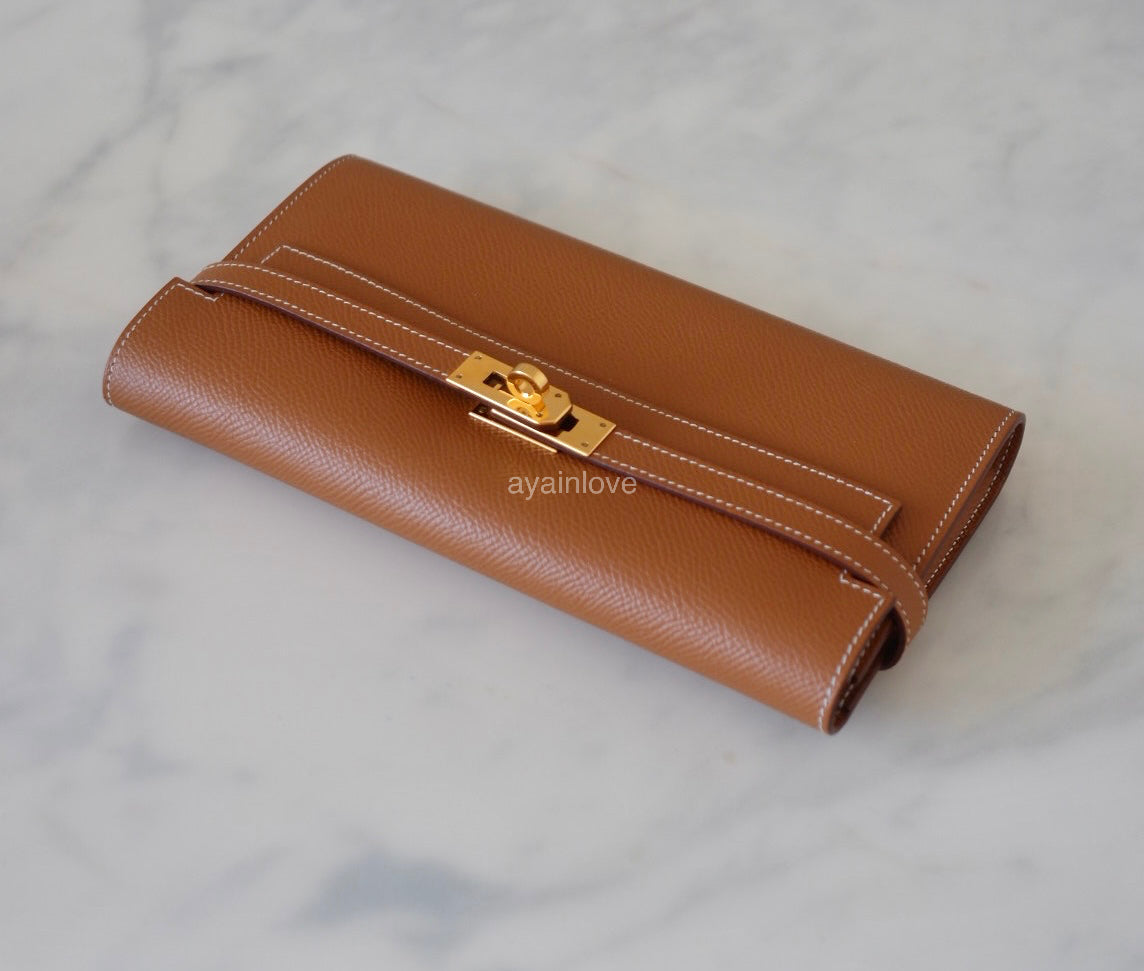 HERMES Kelly Long Wallet Gold Epsom Gold Hardware Z Stamp