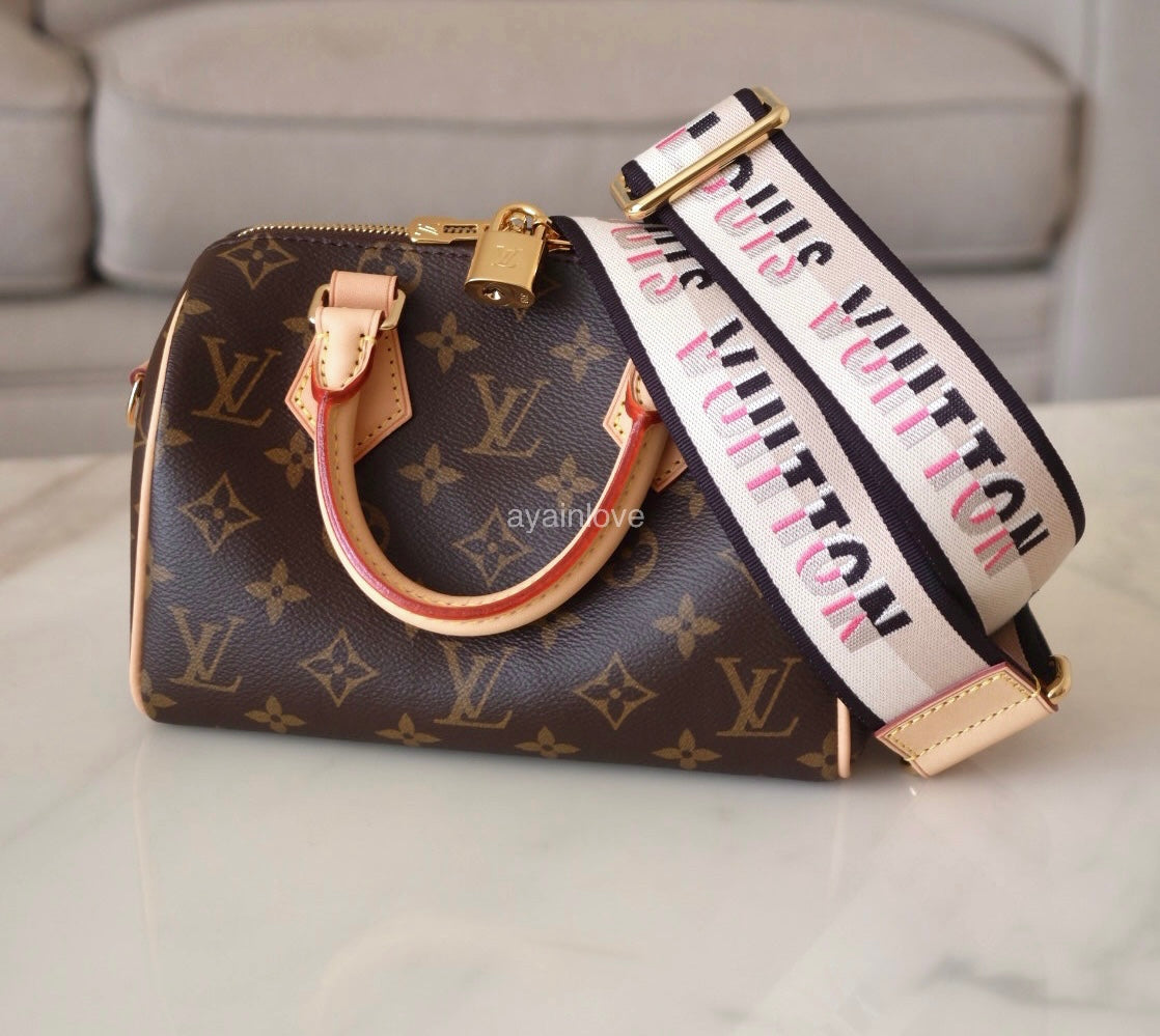 LOUIS VUITTON LV Monogram Speedy 20 Bandouliere Bag Black Strap