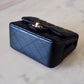 CHANEL Black Lamb Skin Quilted Classic Square Mini Microchipped Light Gold Hardware