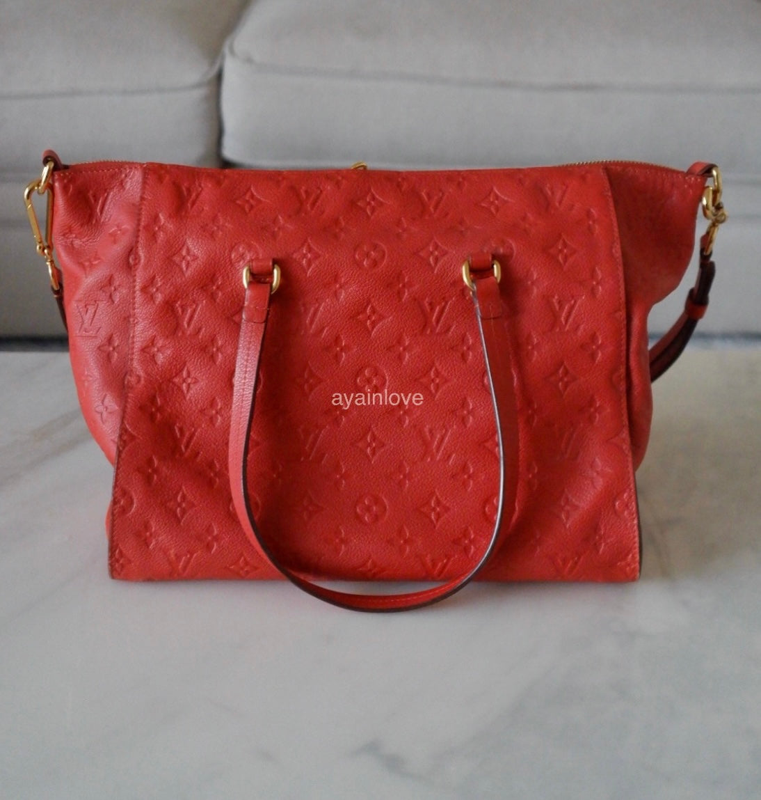 LOUIS VUITTON Lumineuse Red Orient Monogram Empreinte PM Satchel Gold Hardware