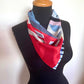 CHANEL Blue Red Cotton Square Scarf 60cm