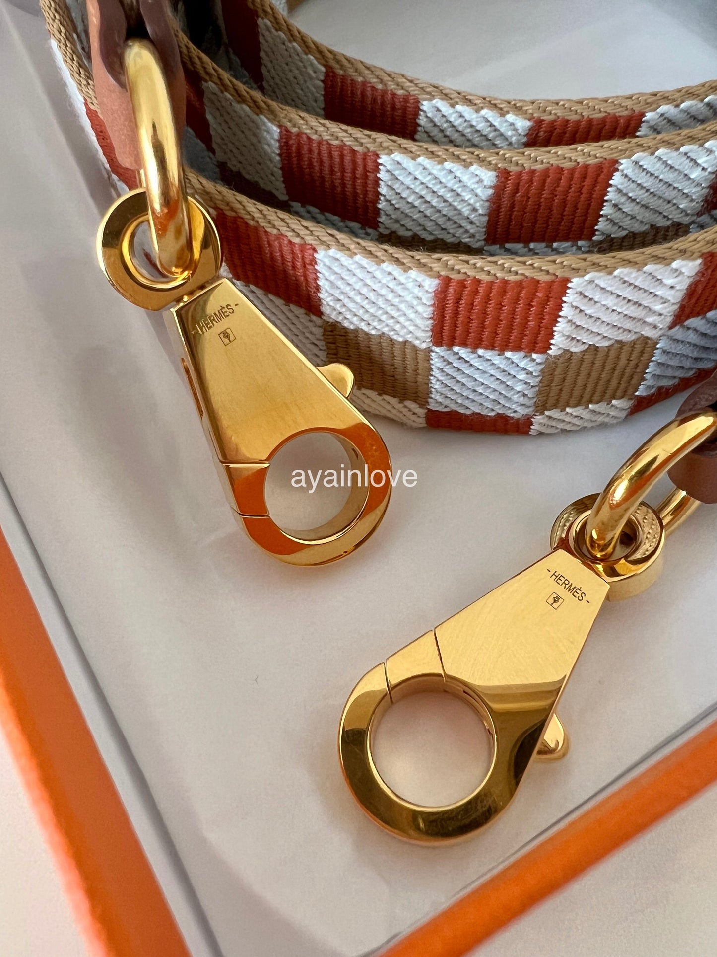 HERMES Multicolor Maxi Quadrille 25 mm Bag Strap 105 cm Length Gold Hardware U Stamp