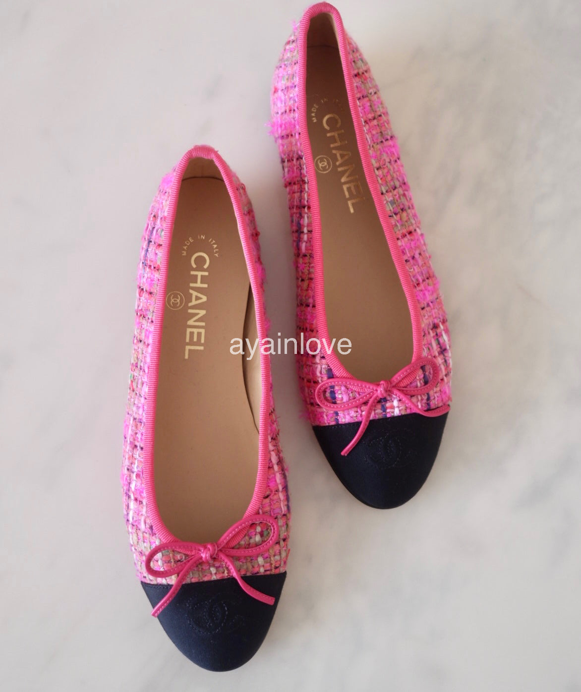 CHANEL CC Pink Multicolour Tweed Ballet Shoes Size 38 EU