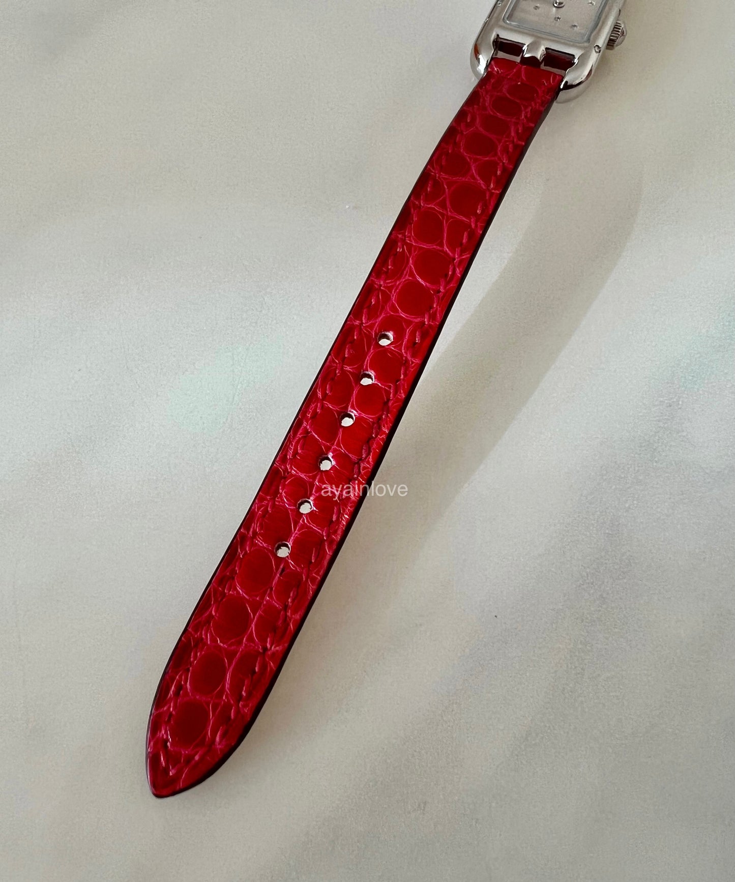 HERMES Nantucket 0.3ct Diamonds Watch Small 29mm Alligator Rogue Red Strap