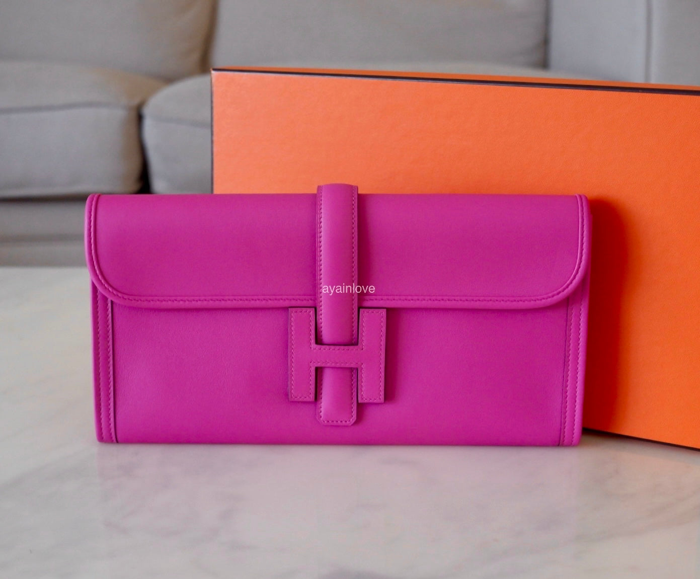 HERMES Jige Elan 29 Veau Swift Clutch Magnolia C Stamp