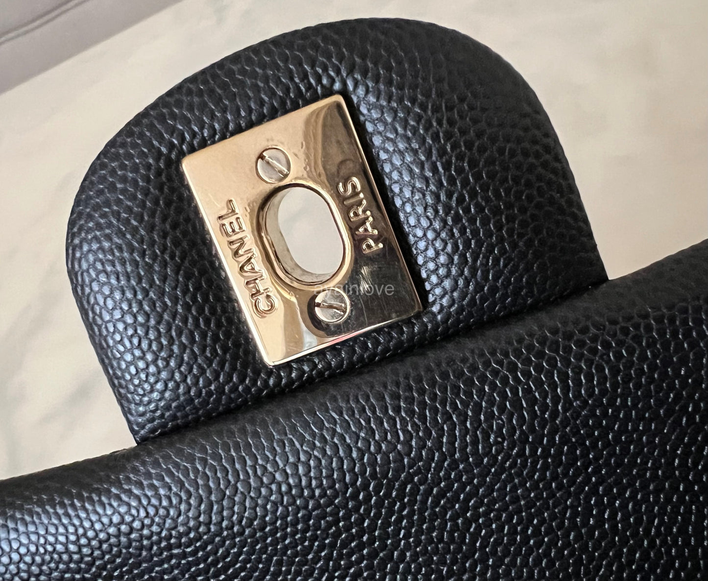 CHANEL 17B Black Caviar (Burgundy Interior) Quilted Classic Rectangular Mini Light Gold Hardware