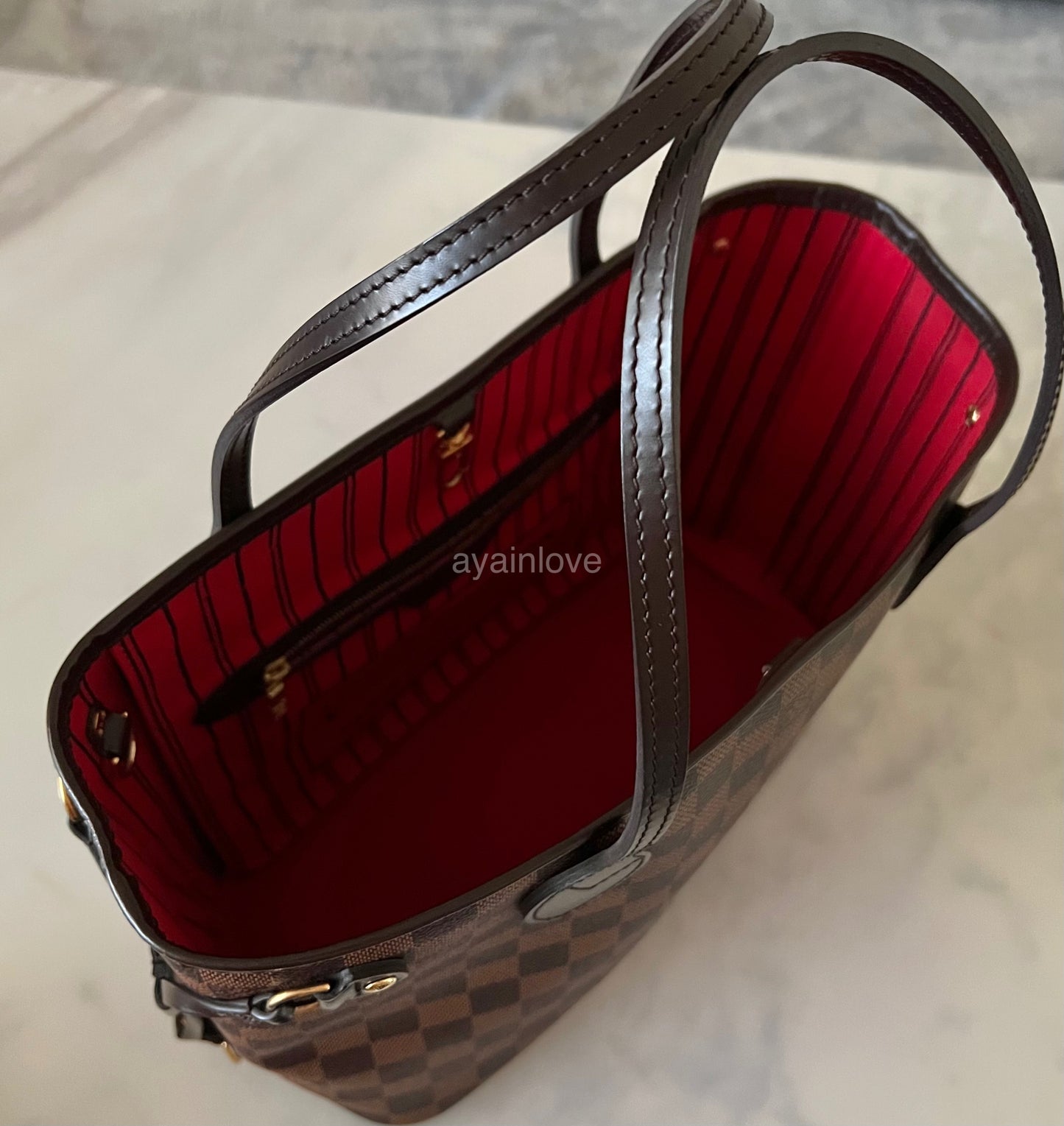 LOUIS VUITTON Neverfull PM Damier Ebene Gold Hardware