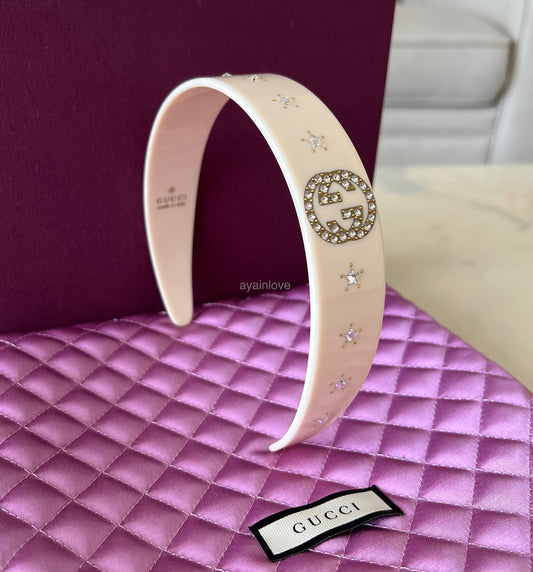 GUCCI Star Crystal Interlocking G White Resin Headband