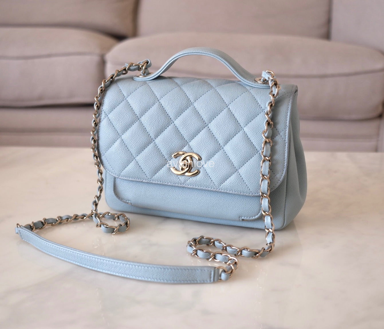 Chanel Business Affinity, Blue Caviar Leather with Gold Hardware