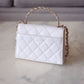 CHANEL 23P White Caviar Kelly Clutch Top Handle with Chain Light Gold Hardware