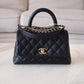 CHANEL Black Caviar Quilted Small Coco Handle 24 cm Light Gold Hardware