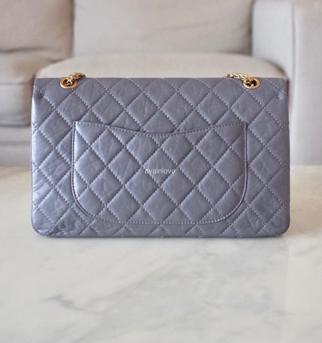 CHANEL Grey Calfskin 2.55 Reissue 227 Flap Bag Brushed Gold Hardware 14 Series