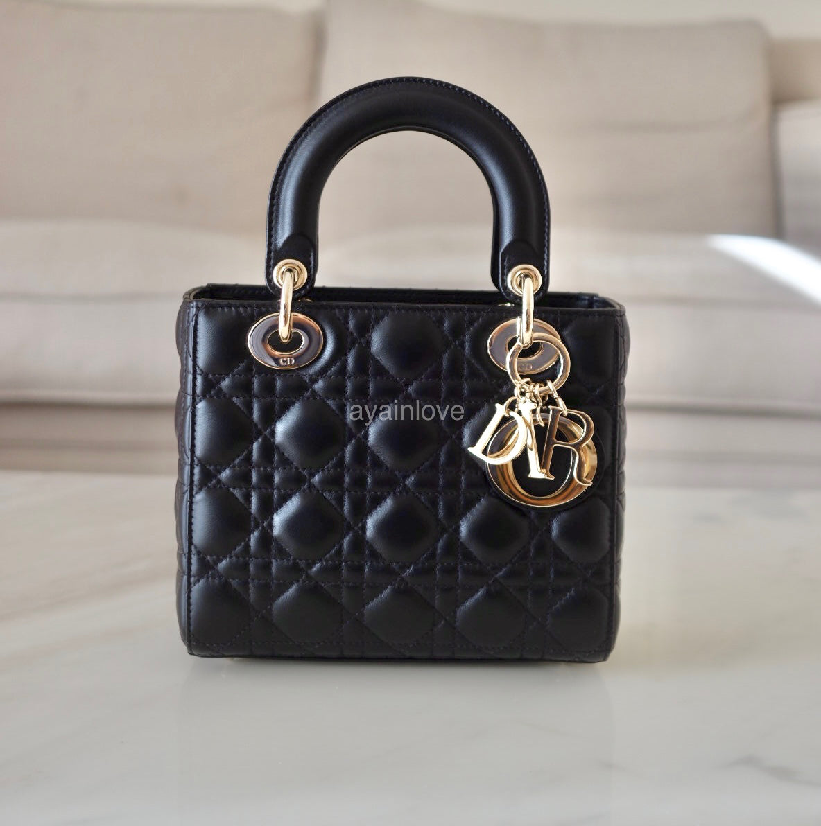DIOR Small Lady Dior Black Cannage My ABCDior Lucky Badges Light Gold Hardware