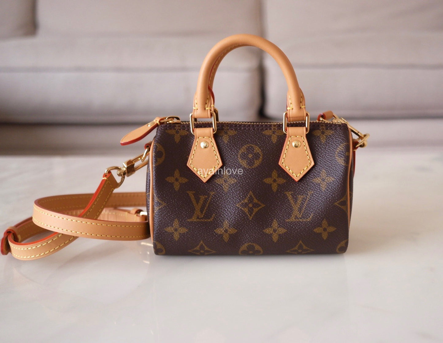 LOUIS VUITTON LV Nano Speedy *New Version* Monogram Canvas Bag Detachable Strap