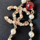 CHANEL 18K Pearl CC Long Necklace White Burgundy/Red Light Gold Hardware
