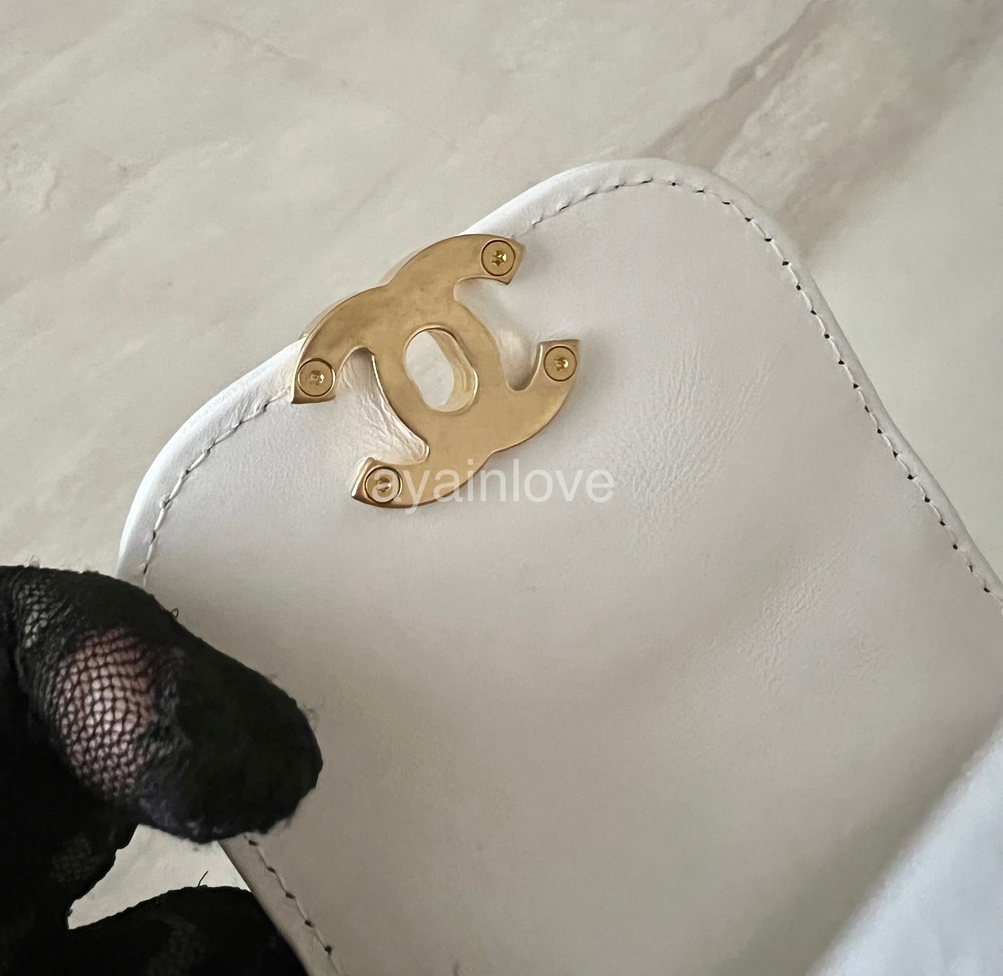 CHANEL White Shiny Calfskin Mini Kelly 19cm Shopping Bag Gold Hardware