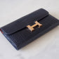 HERMES Constance Blue Indigo Bicolor Verso Shiny Alligator Long Wallet To Go Rose Gold Hardware