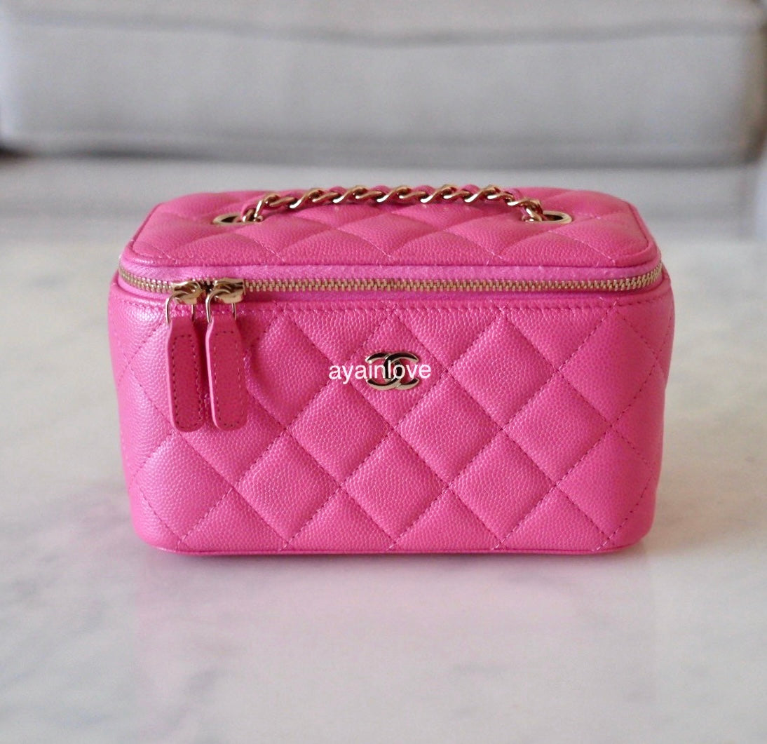 CHANEL 20S Pink Caviar Rectangular Vanity On Chain Light Gold Hardware