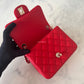 CHANEL 13S Red Lambskin Quilted Square Mini Flap Bag Matte Gold Hardware