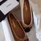 CHANEL 23B Dark Beige Black Classic Ballerina Flats Shoes Size 36.5 EU