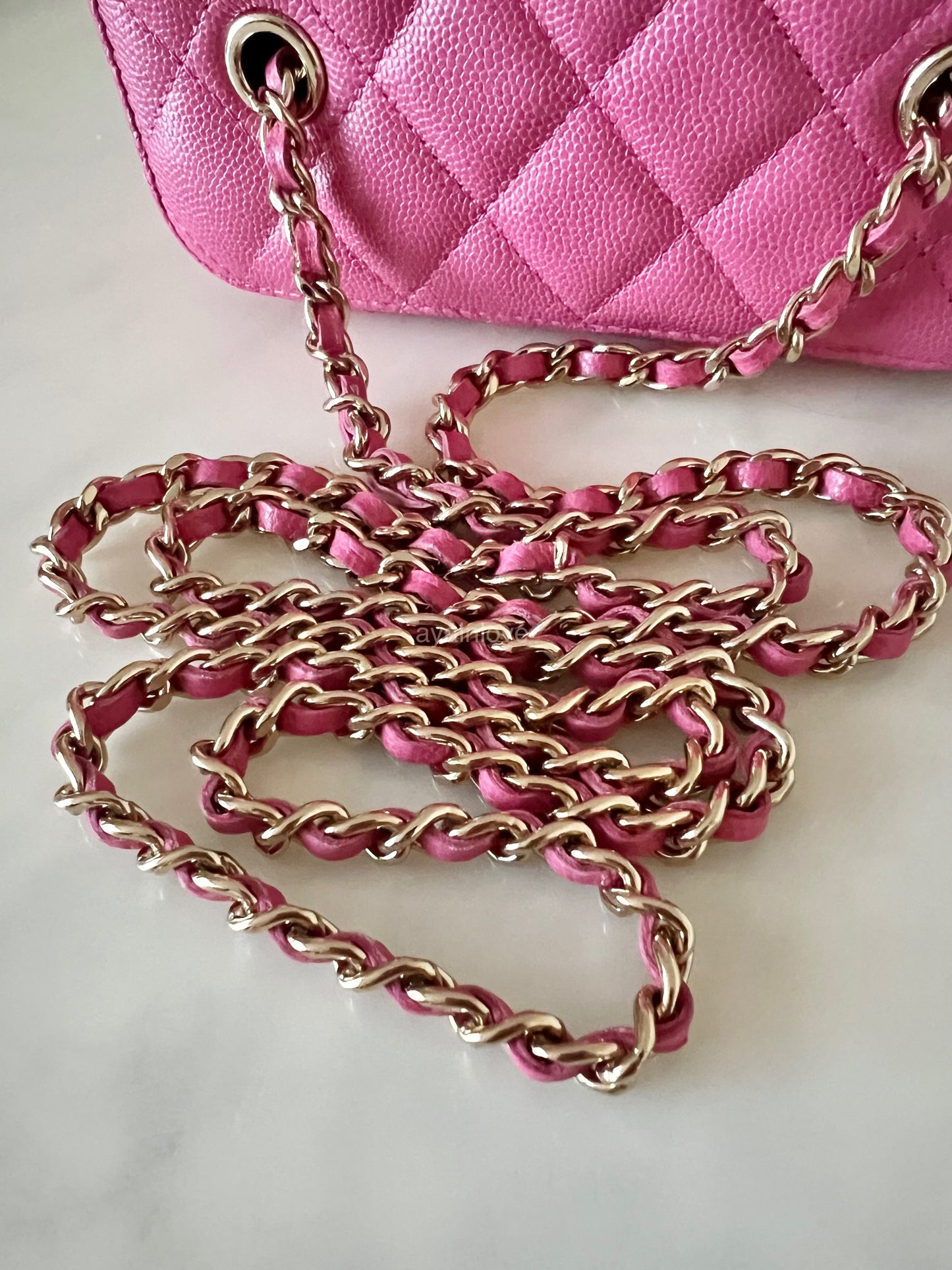 CHANEL 20S Pink Caviar Rectangular Vanity On Chain Light Gold Hardware