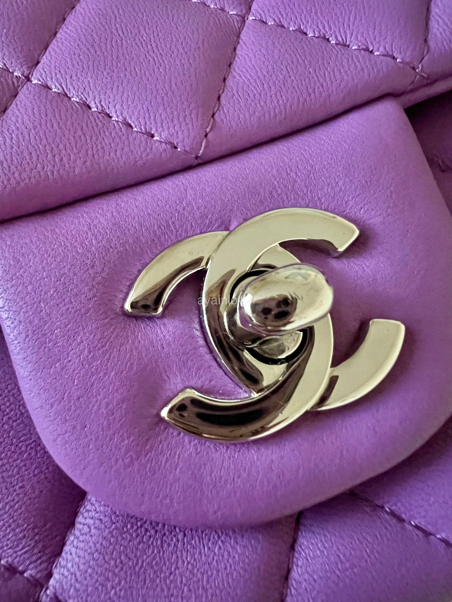 CHANEL 20C Purple Lambskin Quilted Rectangular Mini Flap Bag Silver Hardware