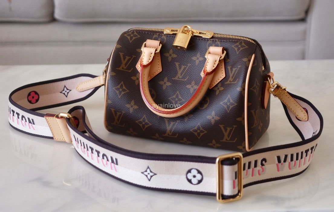 LOUIS VUITTON LV Monogram Speedy 20 Bandouliere Bag Black Strap