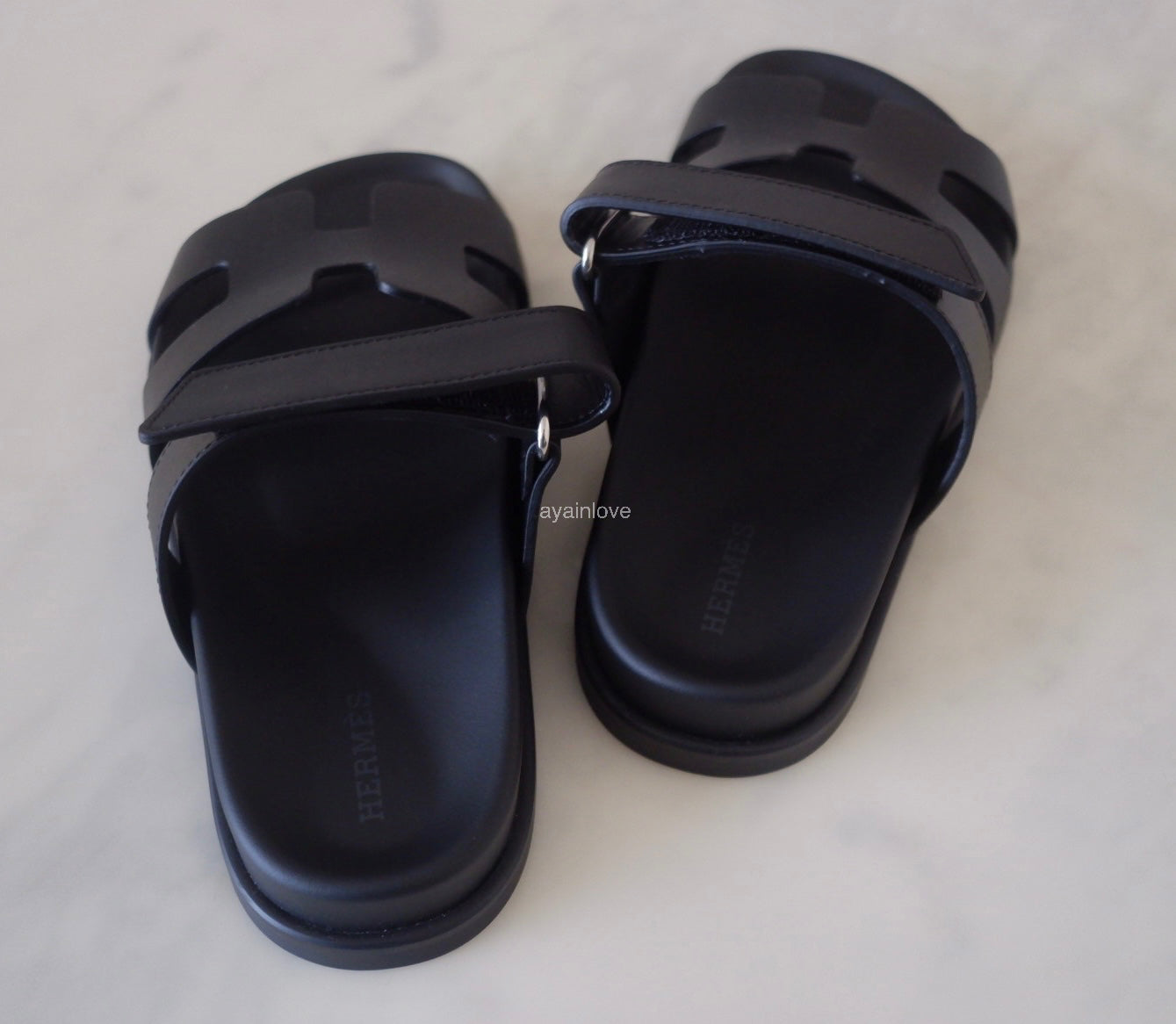 HERMES Black Noir Chypre Calfskin Sandals Size 36.5 EU