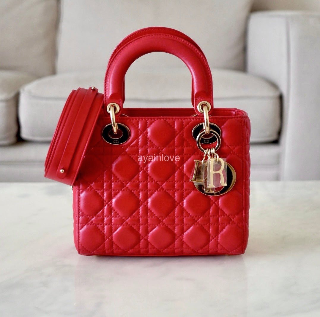 DIOR Small Lady Dior Red Cannage 2019 Light Gold Hardware