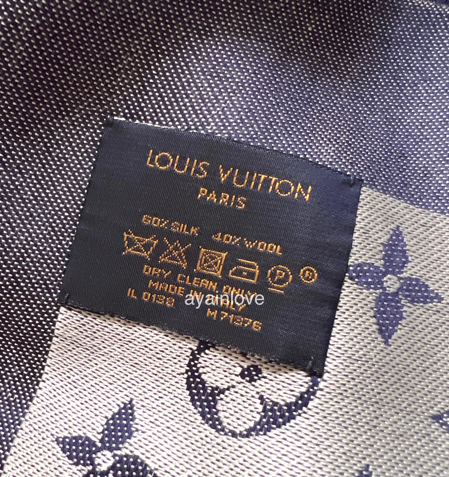 LOUIS VUITTON LV Monogram Denim Blue M71376 Silk Wool Large Shawl Scarf Stole