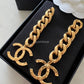 CHANEL 20P Chain Large CC Earrings Gold Hardware