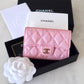 CHANEL 19S Iridescent Pink Caviar Small Snap Card Holder Light Gold Hardware