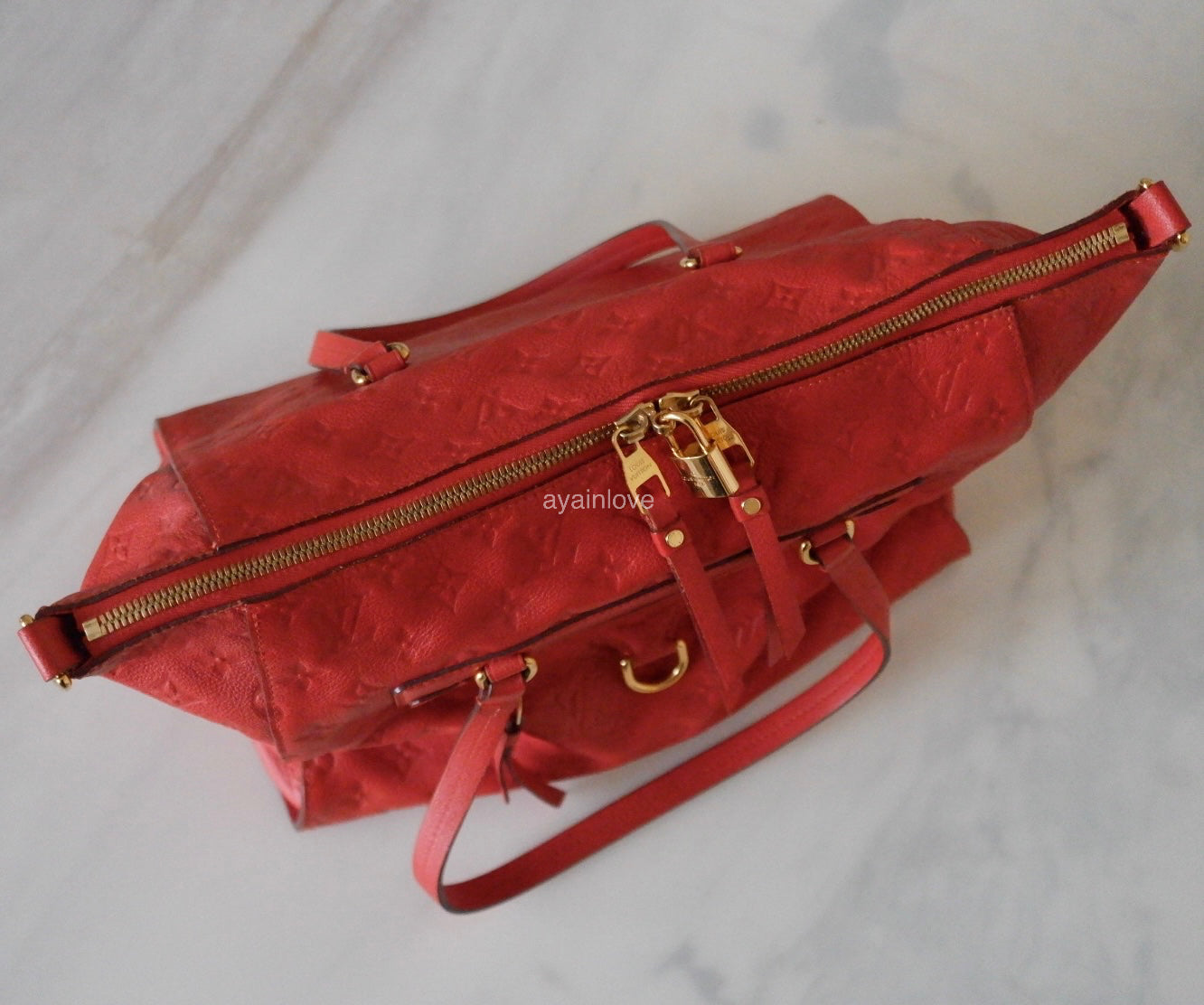 LOUIS VUITTON Lumineuse Red Orient Monogram Empreinte PM Satchel Gold Hardware