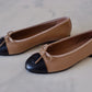 CHANEL 23B Dark Beige Black Classic Ballerina Flats Shoes Size 36.5 EU