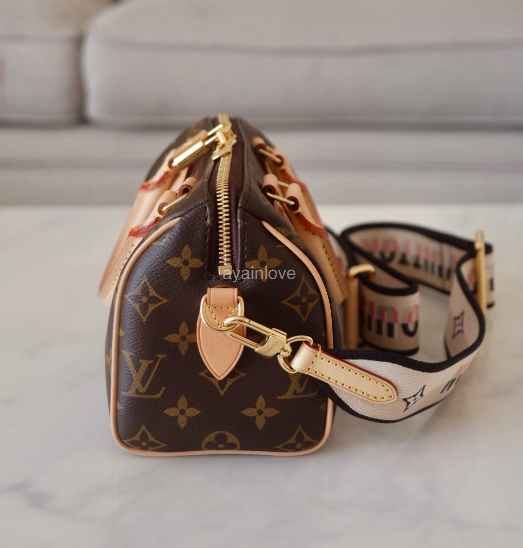 LOUIS VUITTON LV Monogram Speedy 20 Bandouliere Bag Black Strap