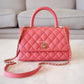 CHANEL 22A Pink Caviar Small 24cm Coco Handle Bag Light Gold Hardware