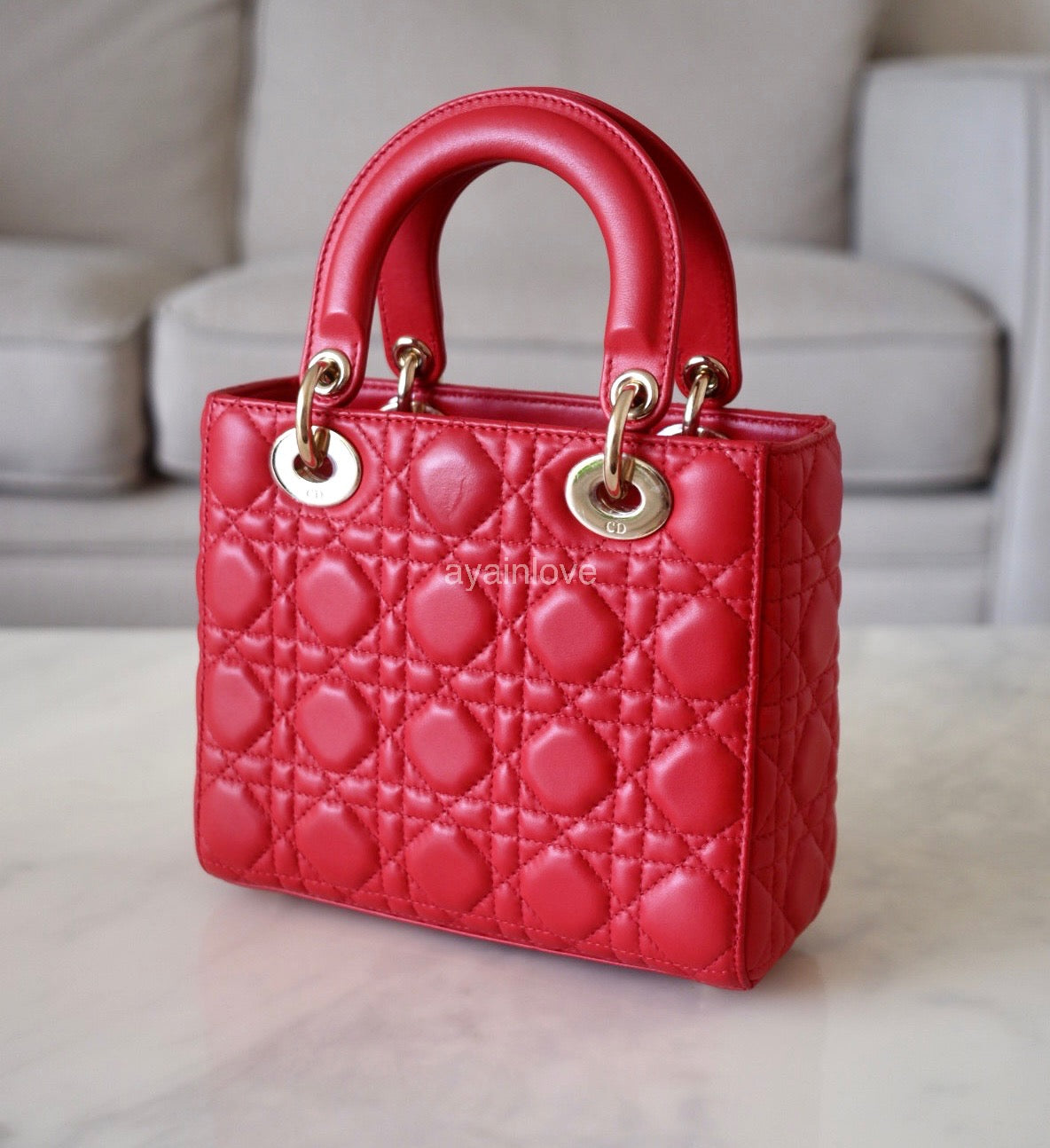 DIOR Small Lady Dior Red Cannage 2019 Light Gold Hardware