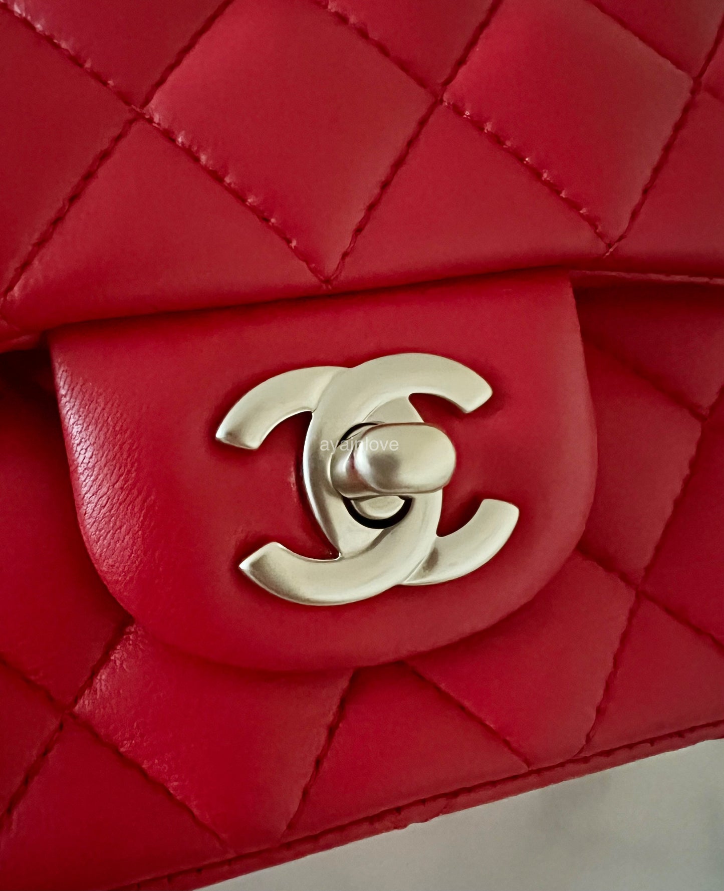 CHANEL 13S Red Lambskin Quilted Square Mini Flap Bag Matte Gold Hardware