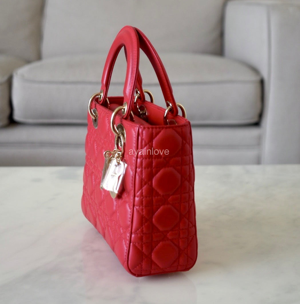 DIOR Small Lady Dior Red Cannage 2019 Light Gold Hardware