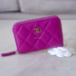 CHANEL 23B Purple Caviar Zippy Card Holder Wallet Light Gold Hardware