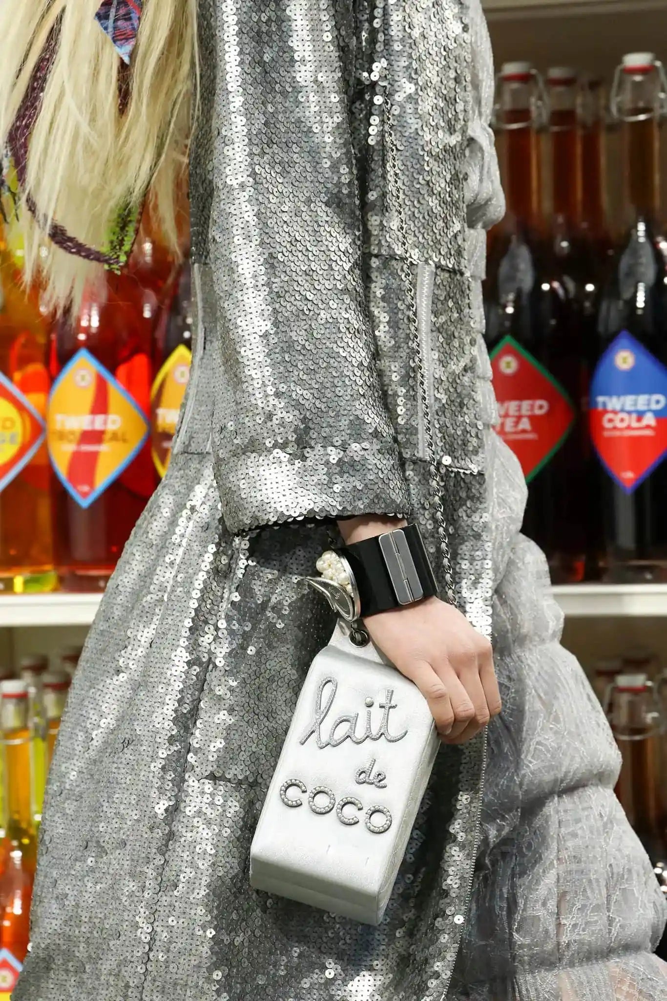 CHANEL 14K Limited Edition Runway Iridescent Silver Goatskin Lait de Coco Milk Carton Bag Shiny Ruthenium Hardware