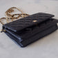 CHANEL Black Caviar Microchipped Classic Wallet On Chain Gold Hardware