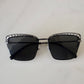 CHANEL Pearl Metal Silvertone Dark Grey Square Sunglasses 4235-H