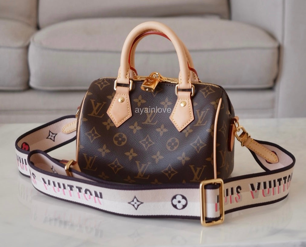 LOUIS VUITTON LV Monogram Speedy 20 Bandouliere Bag Black Strap