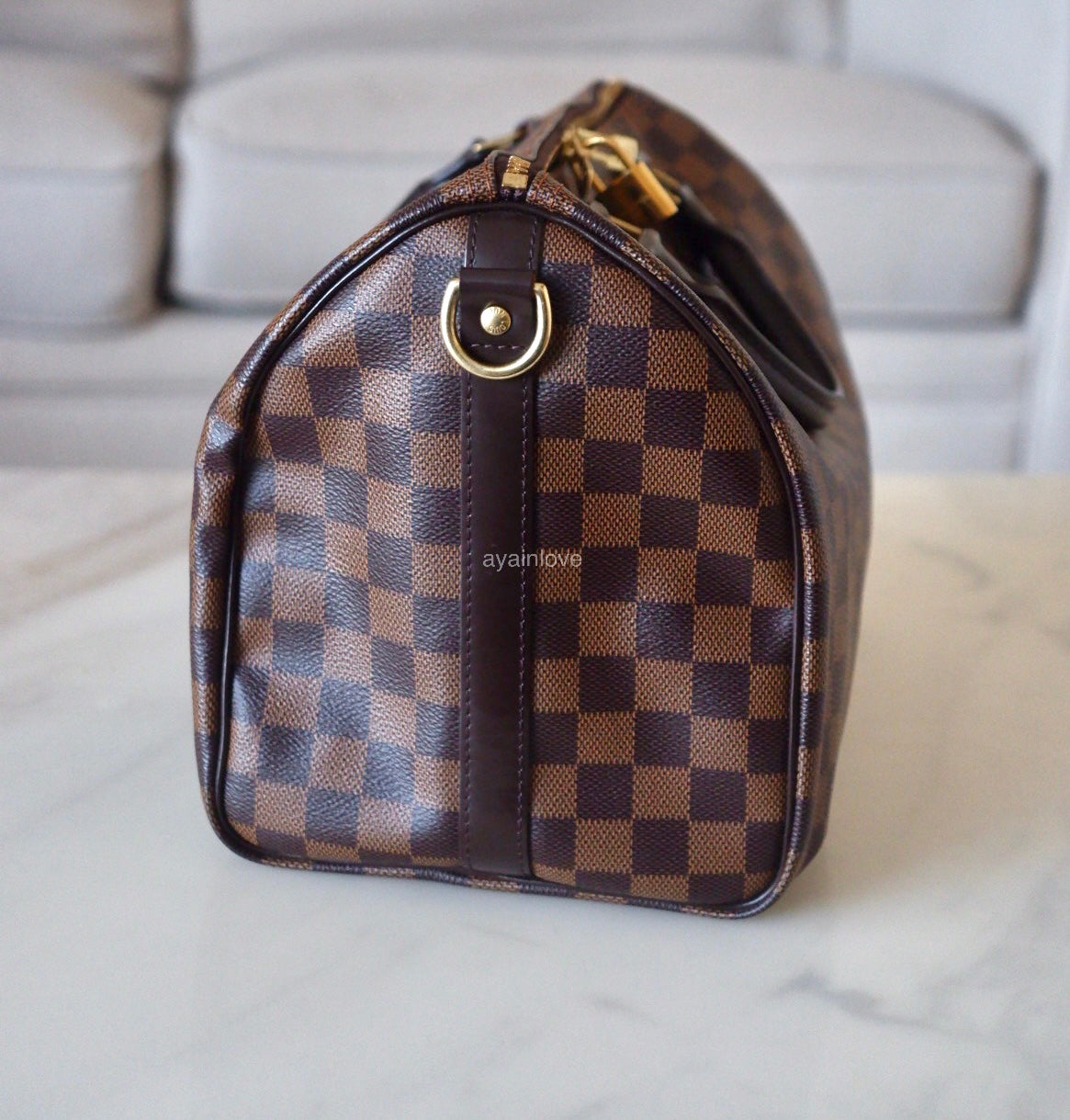 LOUIS VUITTON LV Speedy Bandoulier 30 Damier Ebene Bag Gold Hardware