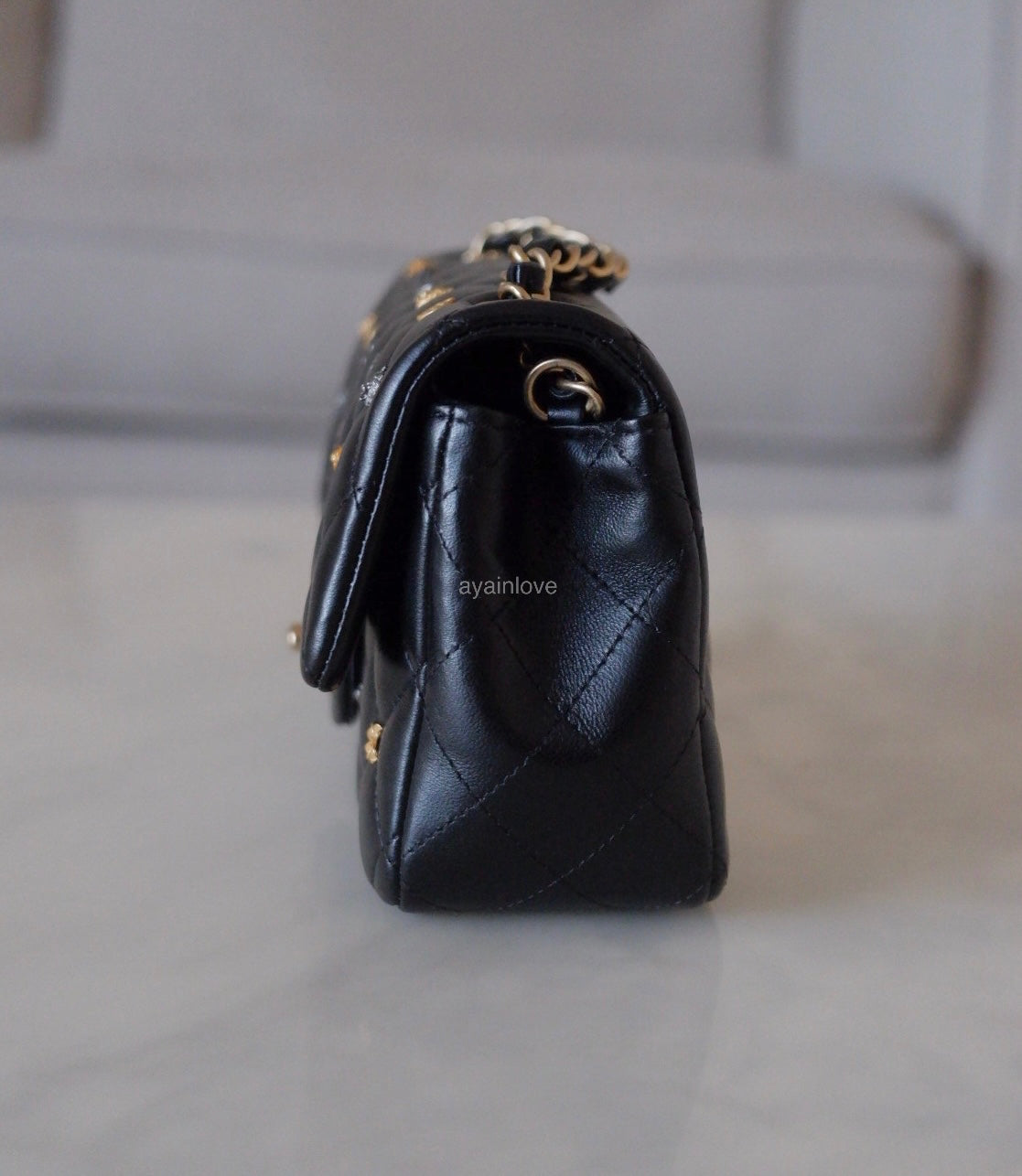 CHANEL 18K Black Lucky Charm Lambskin Rectangular Mini Flap Bag Brushed Gold Hardware