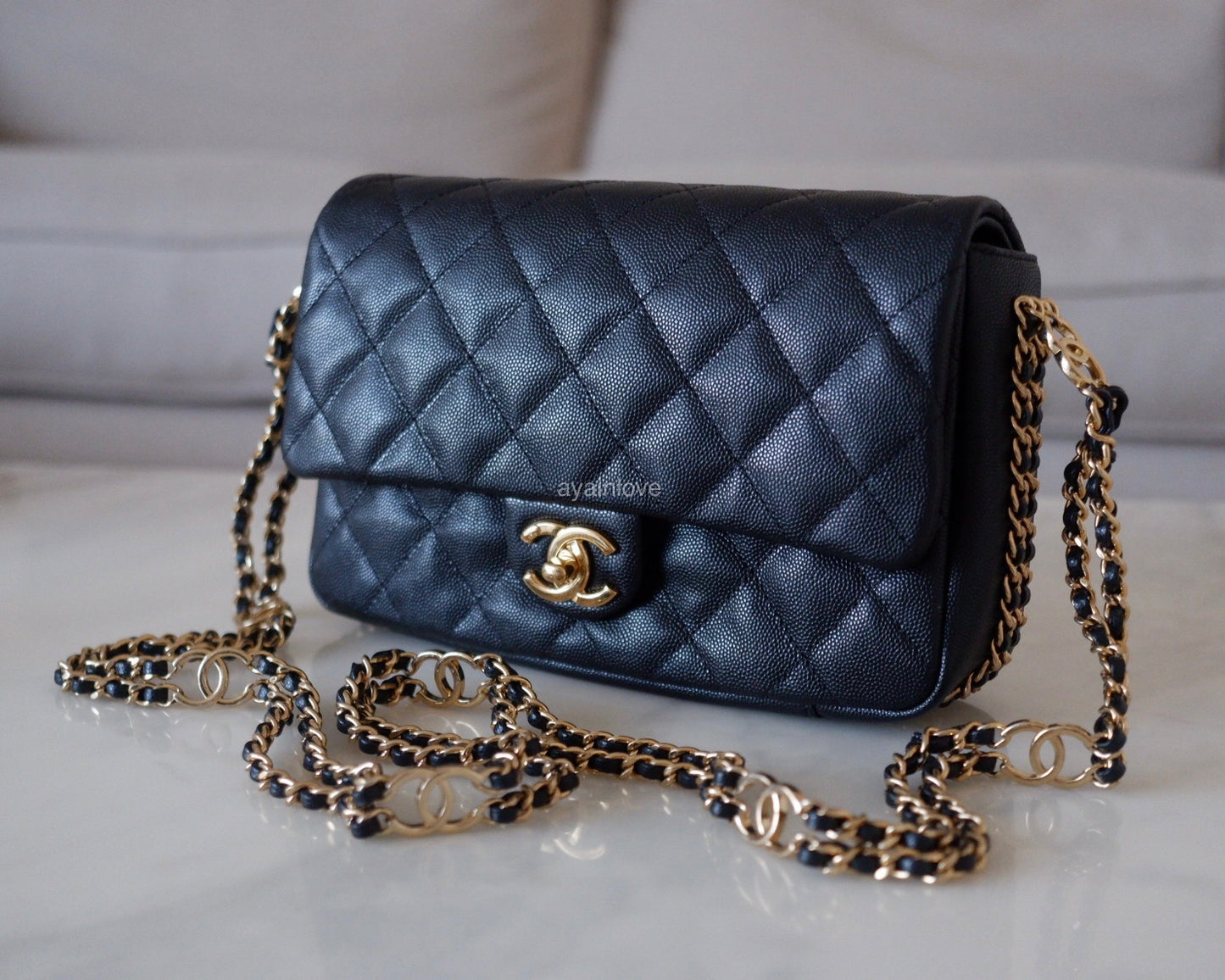 CHANEL 23C Black Caviar CC You 24cm Small Flap Bag Gold Hardware